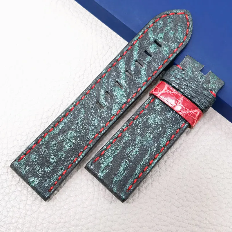 FUYIJIA Luxury Custom P-anerai Watch Band Ostrich Skin Watchbands Top Genuine Leather Belt 26MM 24MM 22MM 20MM Handmade Strap