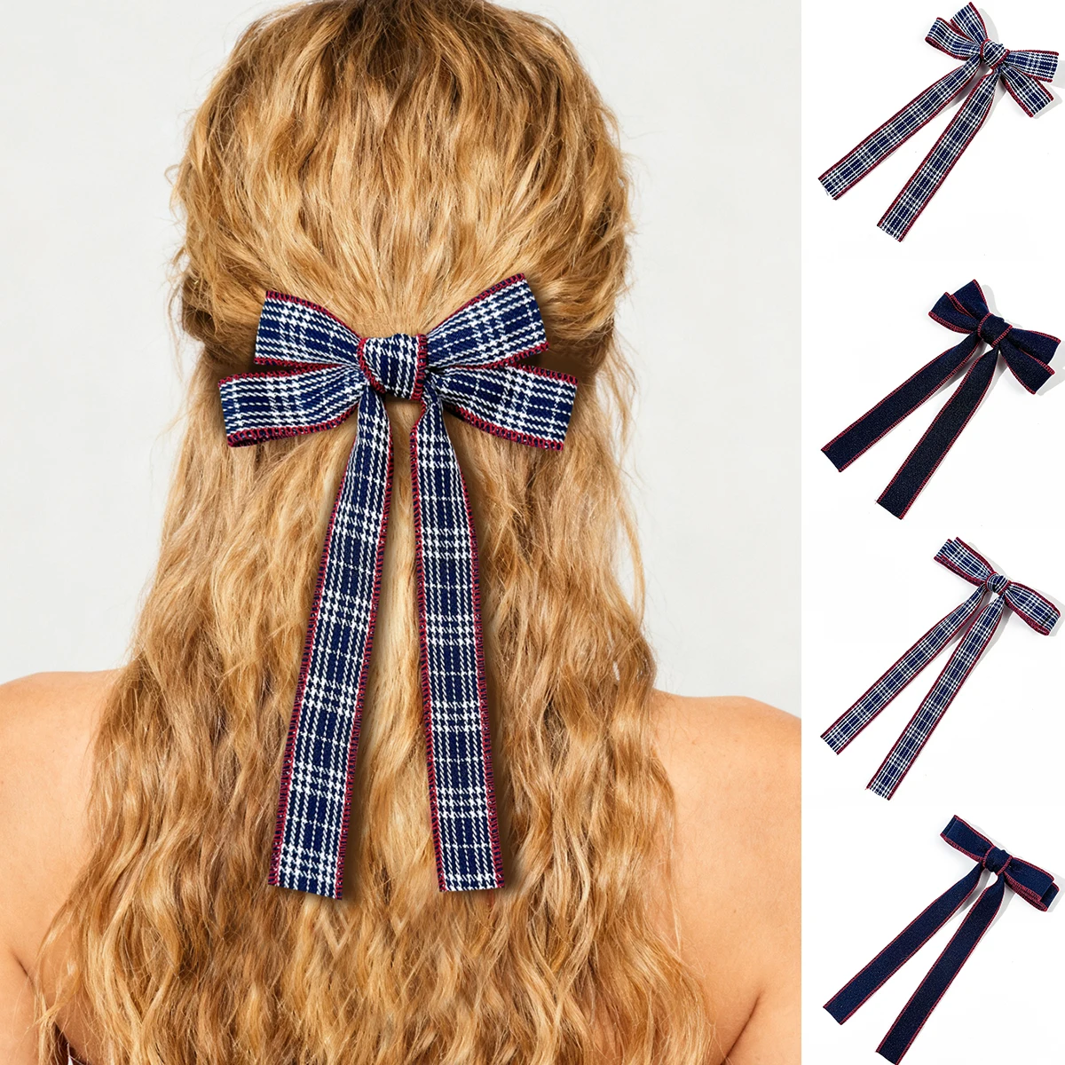 

Элегантная заколка с бантом в клетку для девочек, 2021, длинная заколка для девочек, аксессуары для праздничного платья