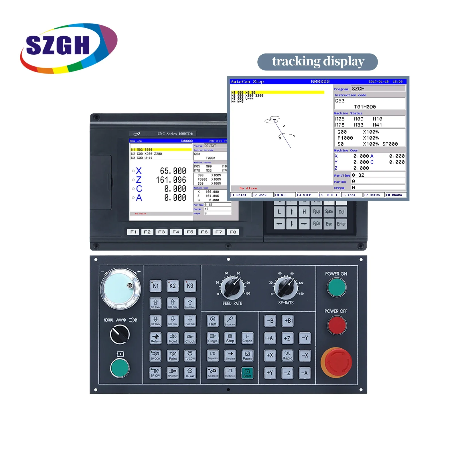 Ondersteuning PLC & Macro Functie 4-assige CNC SZGH-controllerkit voor draaibankmachinecontroller-systeem