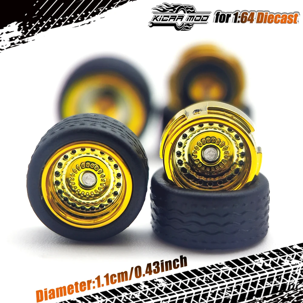 1/64 Modellauto-Räder mit abnehmbaren Gummireifen, geschlossene Speichen, Umbauteile für Druckguss-Spielzeugautos, D:11mm, 1 Set – Detail 5