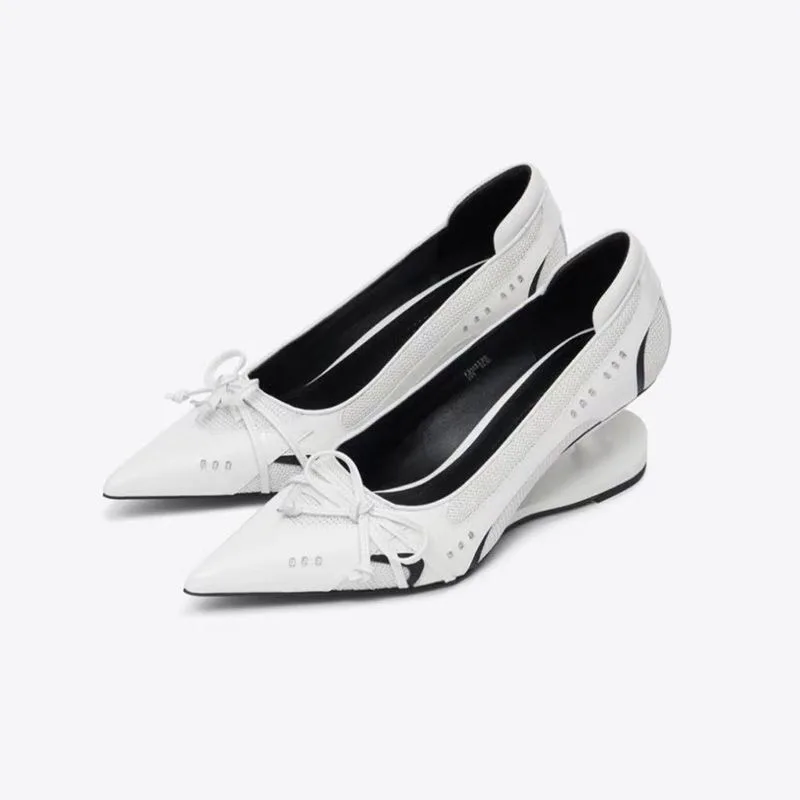 Speciale hakken met gesplitste hakken, spitse neus, damesmode, ondiepe mond, strik, antislip Mary Jane enkellaarsjes, grote maat 42