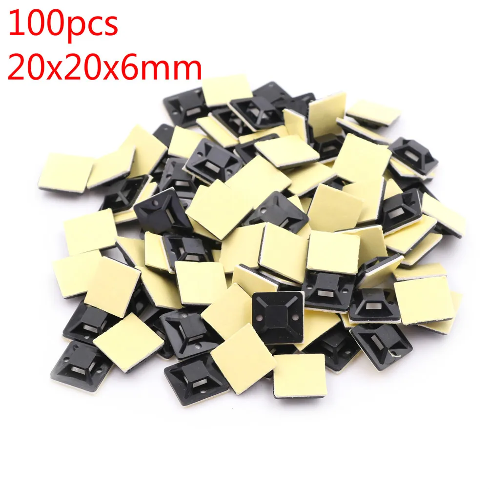 100Pcs/Pack Self Adhesive Stick-on Mounts For Cable Ties / Routing Looms Wire & Cable Base Clamps Clip