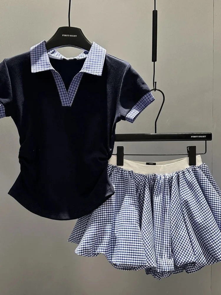 

Puffy Skirt Set Summer Collar ort Sve T-irt + Bud ort Skirt f-length Skirt Two-piece Set for Small Figures