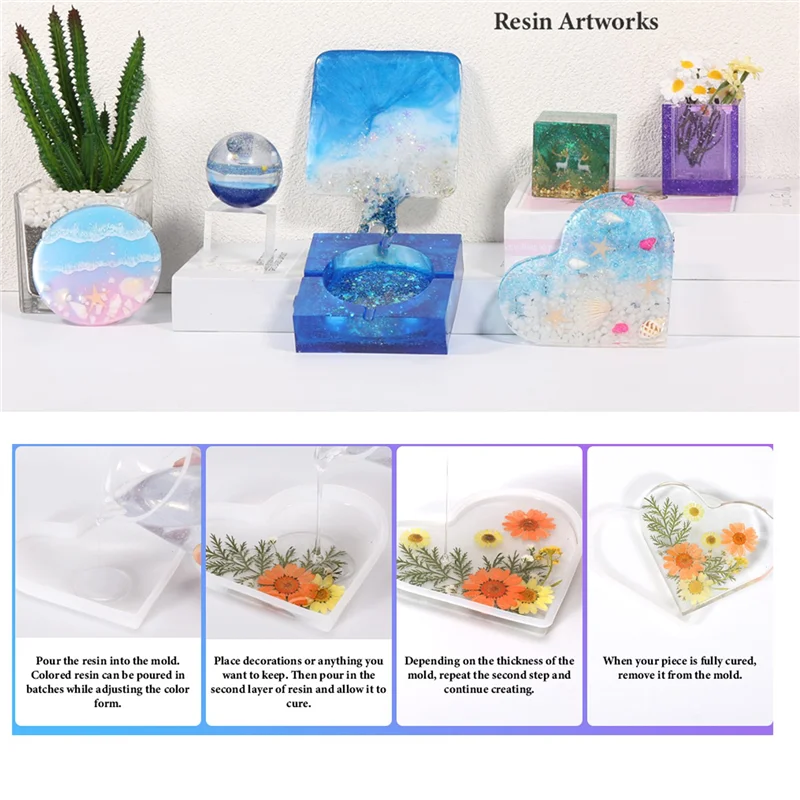 

A51M-форма для смолы, силиконовый комплект, 12 шт., формы для эпоксидной смолы, смоляная форма, включая контейнер для ручек, лоток, любовь, круглый