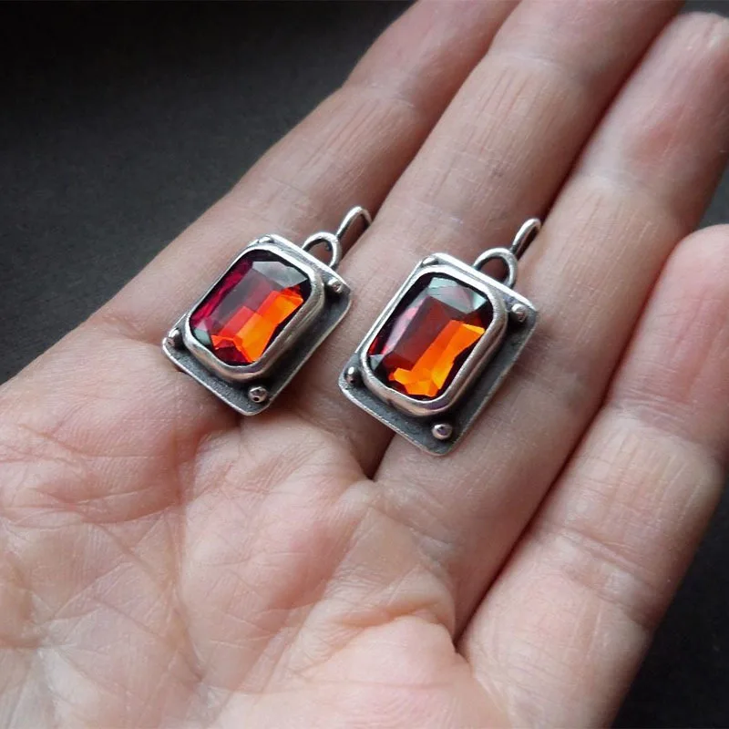 Simple Geometric Square Zircon Charming Mom Earrings Orange Red Women's Accessories Wholesale Hot Sale