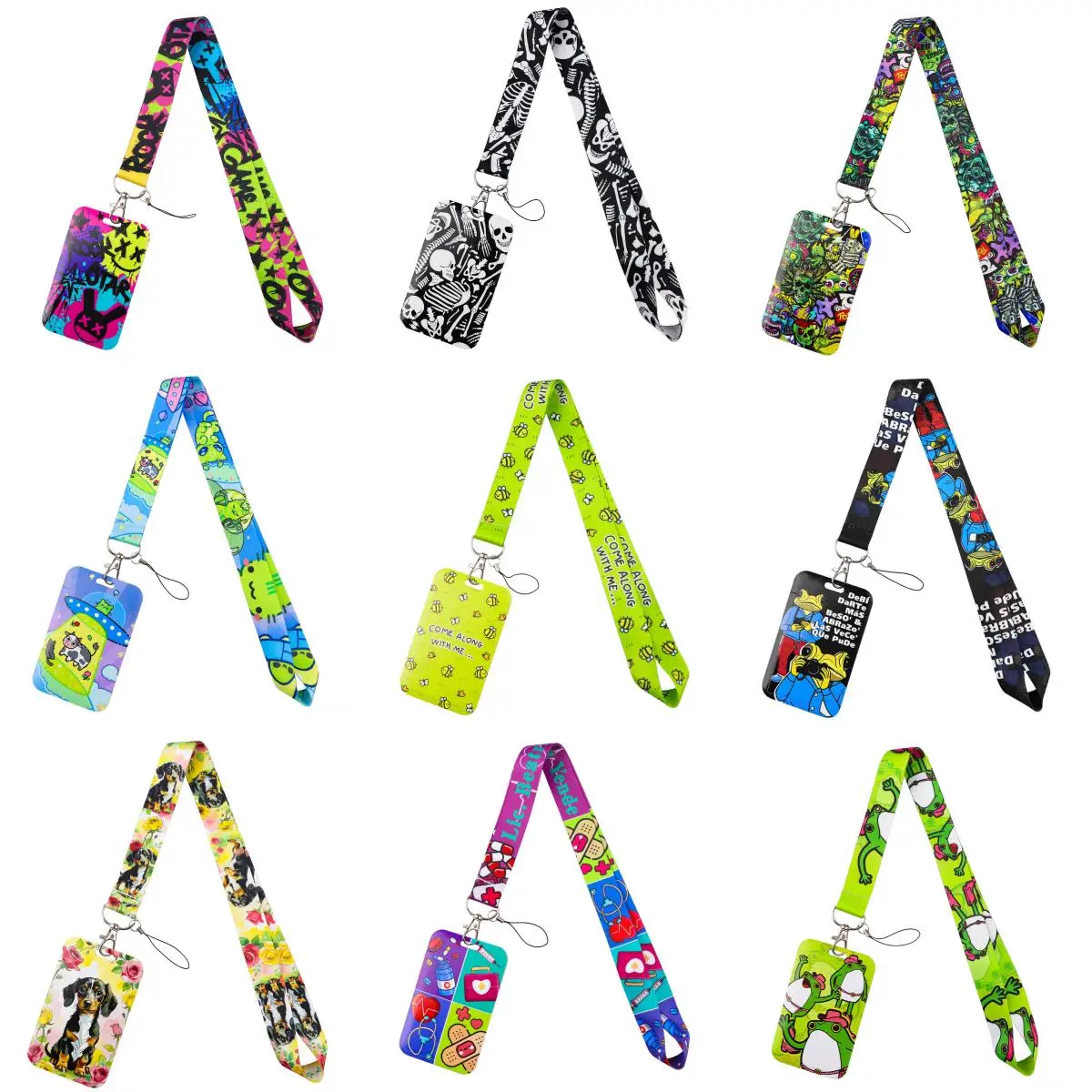Cartoon Bee Lanyard with ID Card Holder Cute Animal Print Neck Strap Badge Holder for Office School Gifts for Students