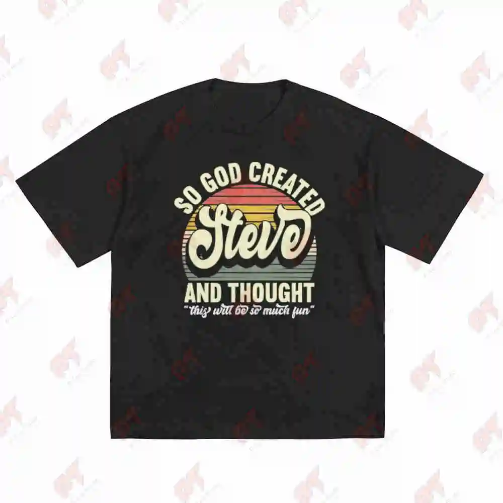 So God Created Steve Hebrew Lettering Short Sleeve Tee 100% Cotton T-Shirt