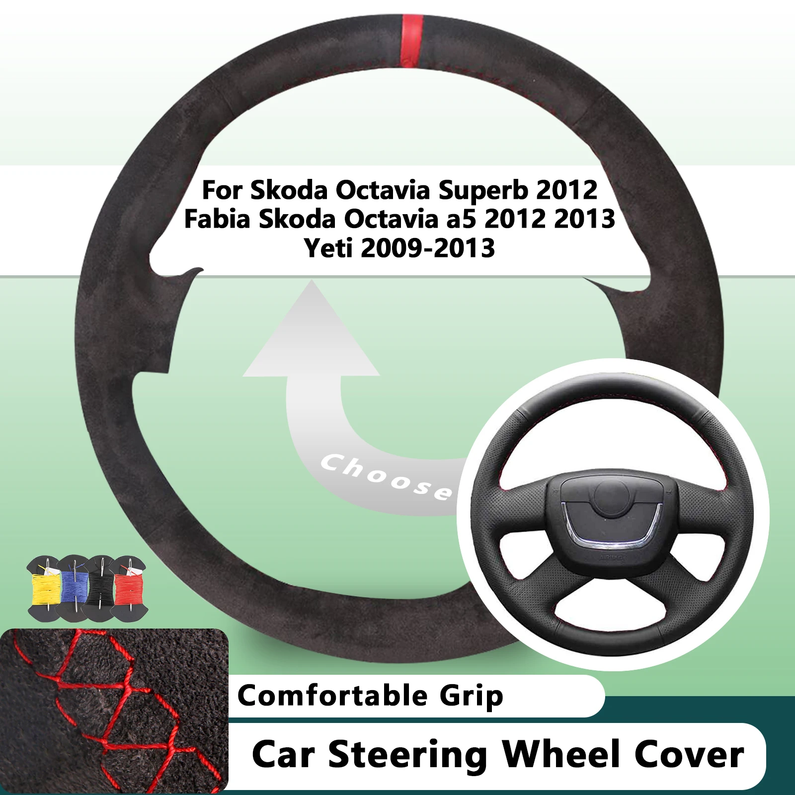 

Suede Car Steering Wheel Cover For Skoda Octavia Superb 2012 Fabia Skoda Octavia a5 2012 2013 Yeti 2009-2013 Auto Accessories