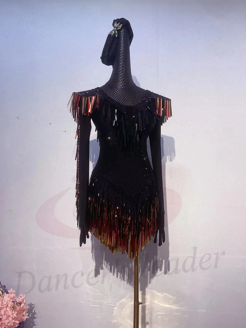 

Latin Dance Costume AB Stone Female Adult Children High-End Custom Rainbow Sequin Tassel Cha Samba Performance Dress