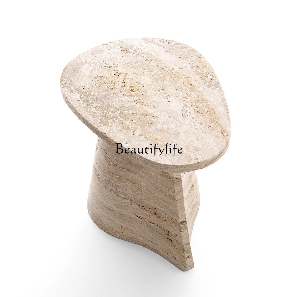 

Nordic minimalist creative special-shaped travertine side table luxury sofa corner table