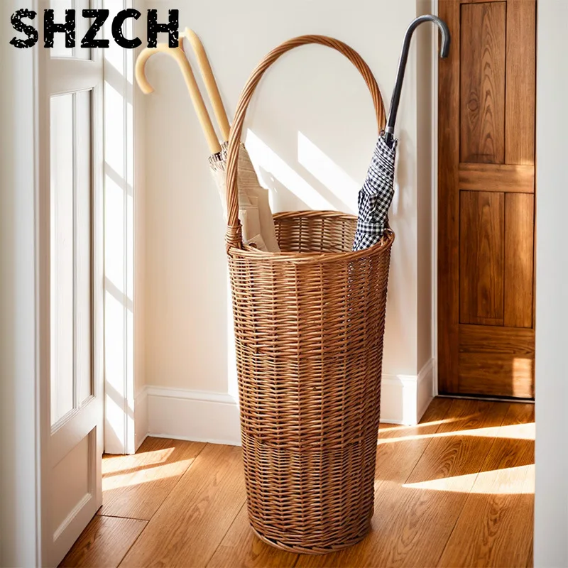 Japanese Parasol Holder Natural Willow Umbrella Stand Convenient Handle Umbrella Barrel Multi-scene Suitable For Storage Basket