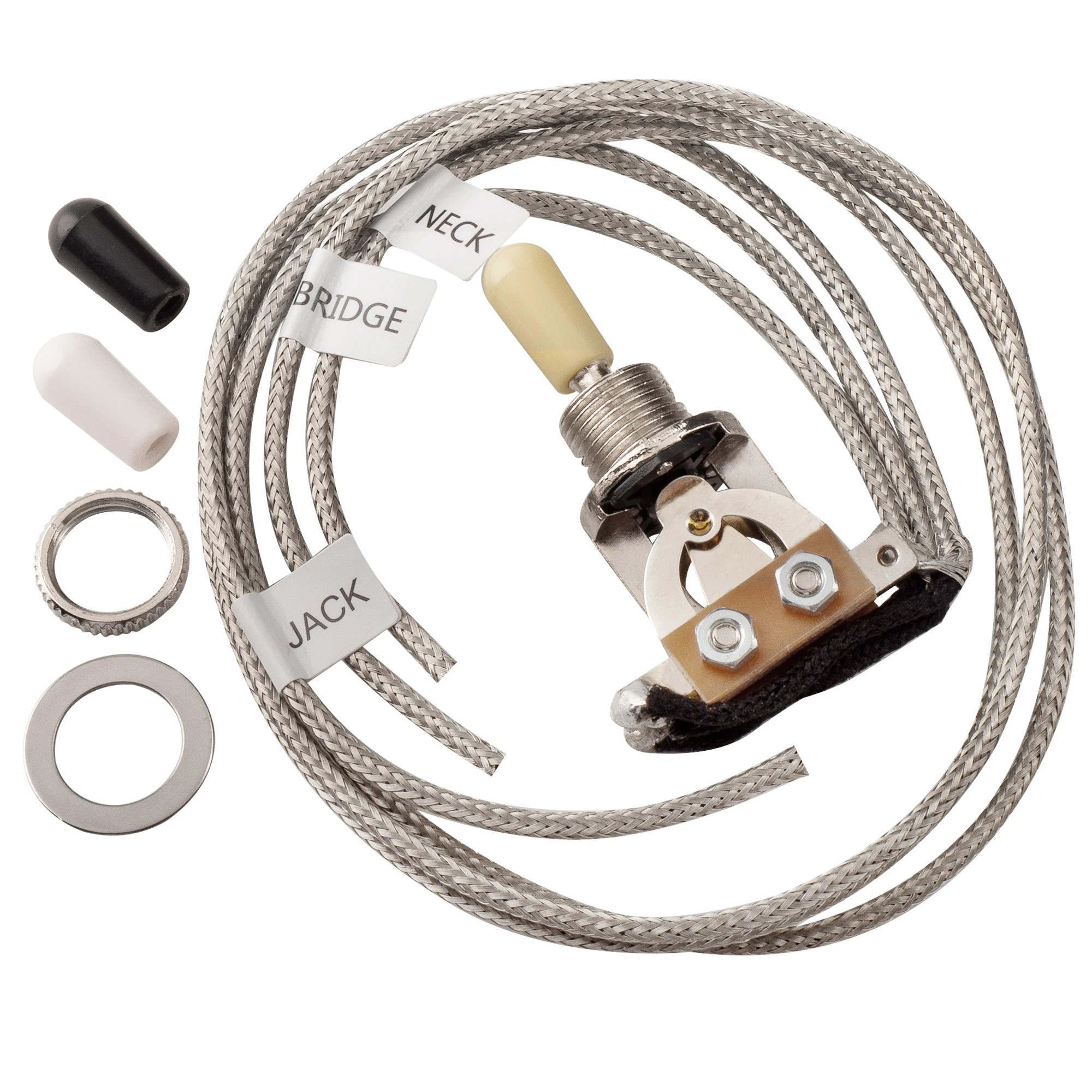 Musiclily Pro Pre-wired 3-Way Pickup Select Toggle Switch Soldered with Metal Braided Wires for Epiphone LP Style Guitar, Nickel