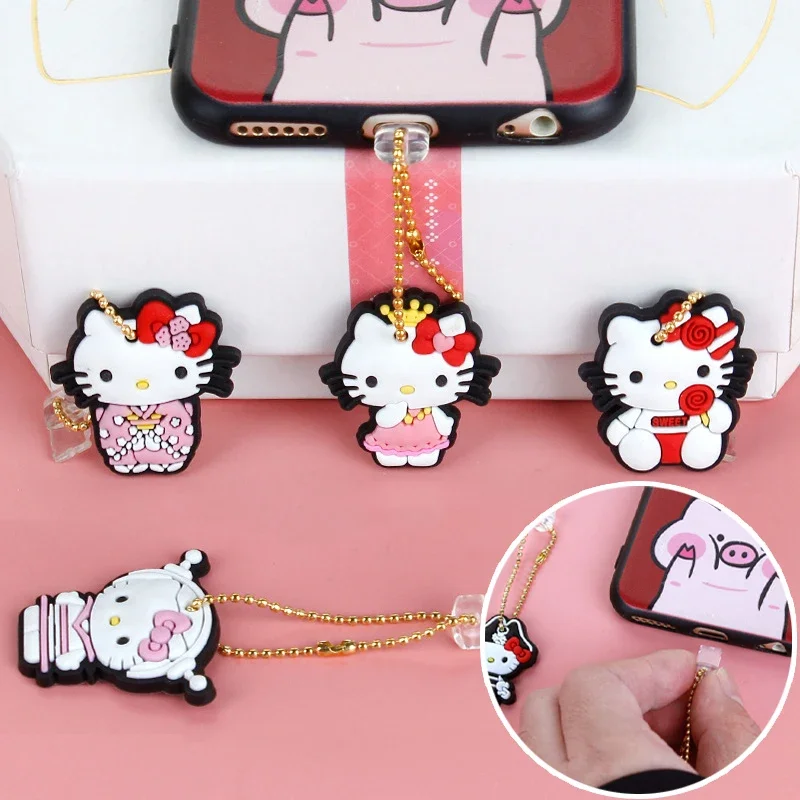 Sanrio Hello Kitty Phone Dust Plug Charm Anime Women Phone Accessories Anti Dust Cap Pendant Charge Port Plug for IPhone Pendant