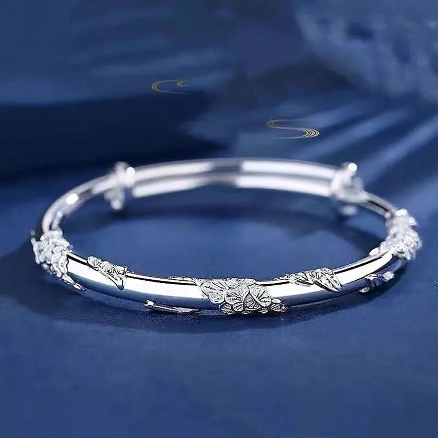 

Popular Brand 925 Sterling Silver Blooming Flowers Bracelet Bangle Fashion Party Wedding Jewelry Adjustable Noble Gift
