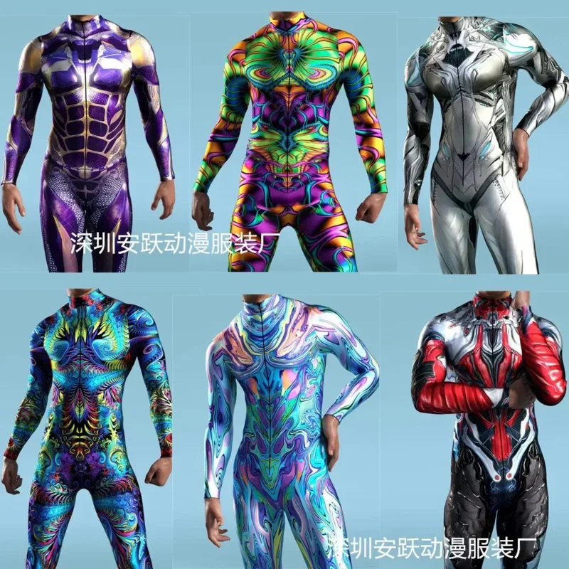 Bodysuit Cosplay Costume 3D Print Sexy Fancy Jumpsuit Front Zipper Zentai Colorful Jumpsuits Carnival Holiday Outfit for Men