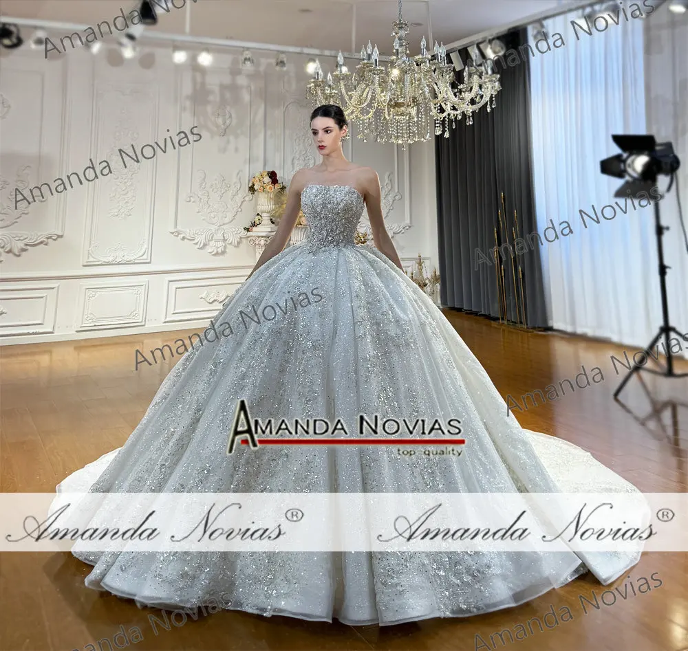 فستان زفاف مخصص NS5024 بدون حمالات مع سترة من الدانتيل أماندا نوفيس ريال #2