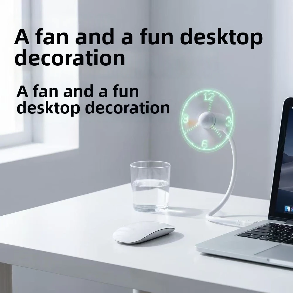 Compact Digital Display LED Clock Fan Flashing Text Creative Design USB Fan Stylish Novelty Fan Daily Use