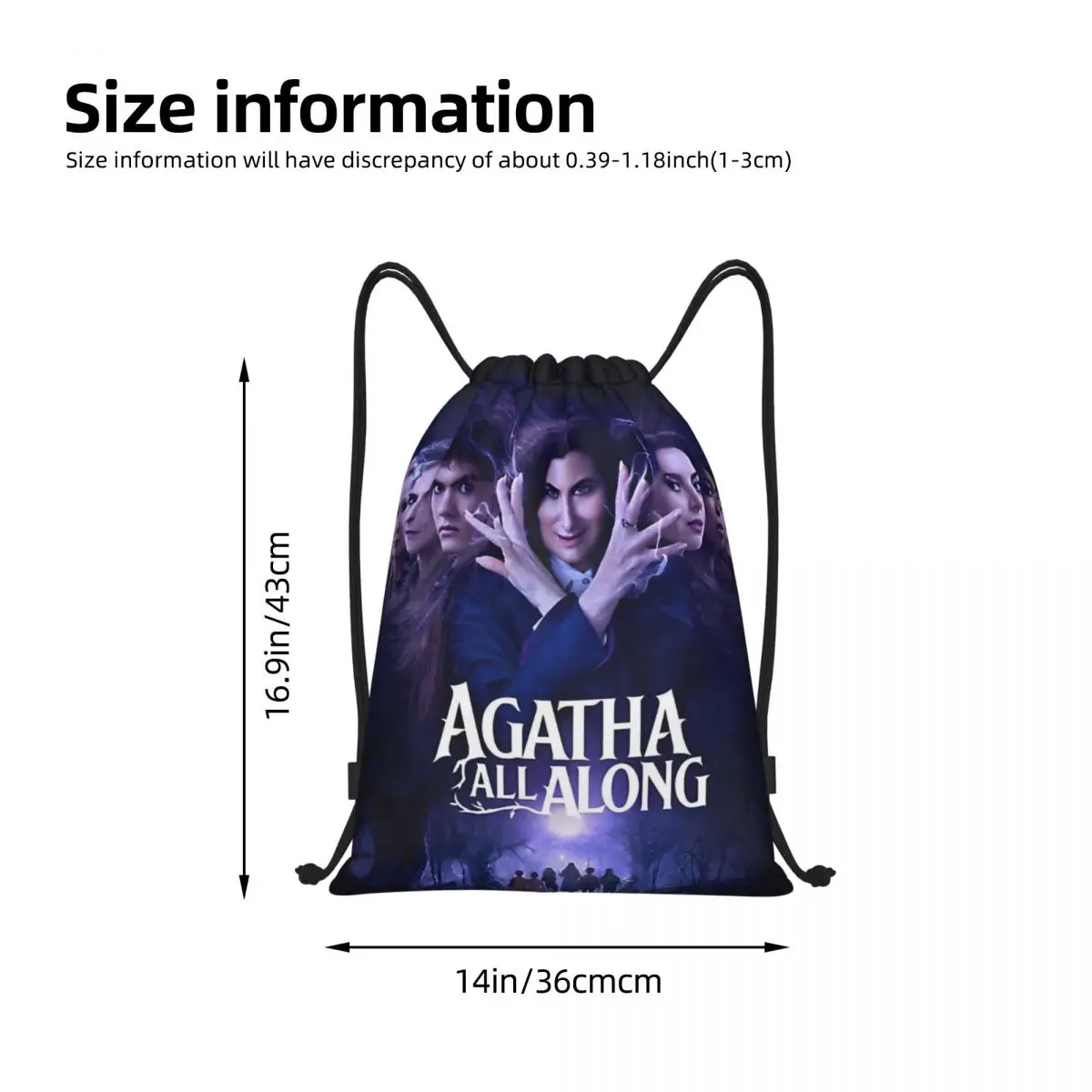 Custom Agatha All Along Drawstring Pocket Backpack New Travel Fitness Sports Large Capacity Waterproof Backpack