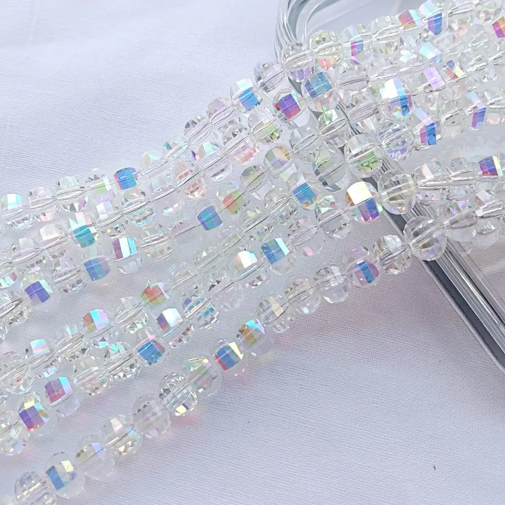 50pcs 8mm Pink/White AB Glass Crystal Watermelon Loose Beads DIY Bracelet Jewelry Making Clothing Accessories