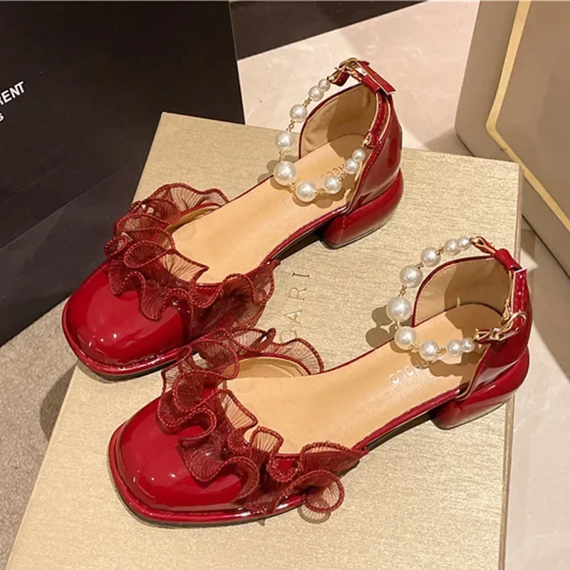 

2024 New Designer Women Beads Square Toe Sandals High Heels Shoes Summer Sexy Pumps Party Shoes Brand Dress Ladies Zapatillas