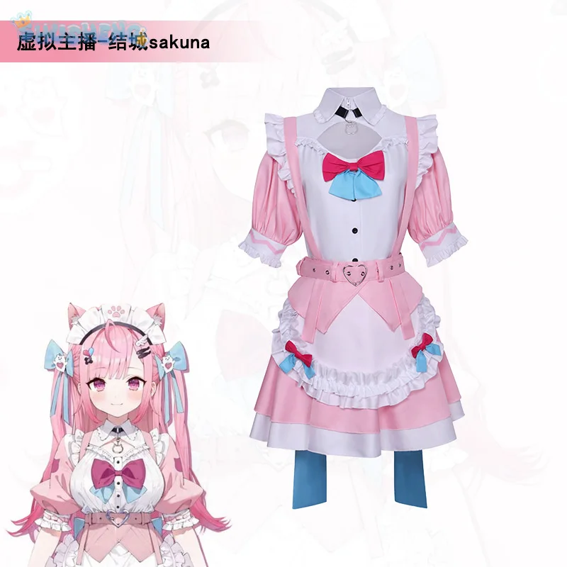 Yuuki Sakuna VTB Cosplay VTuber Costume Pink Sweet Lolita Dress Accessories Props Set Party Carnival Girls Full Uniform XS-XXXL