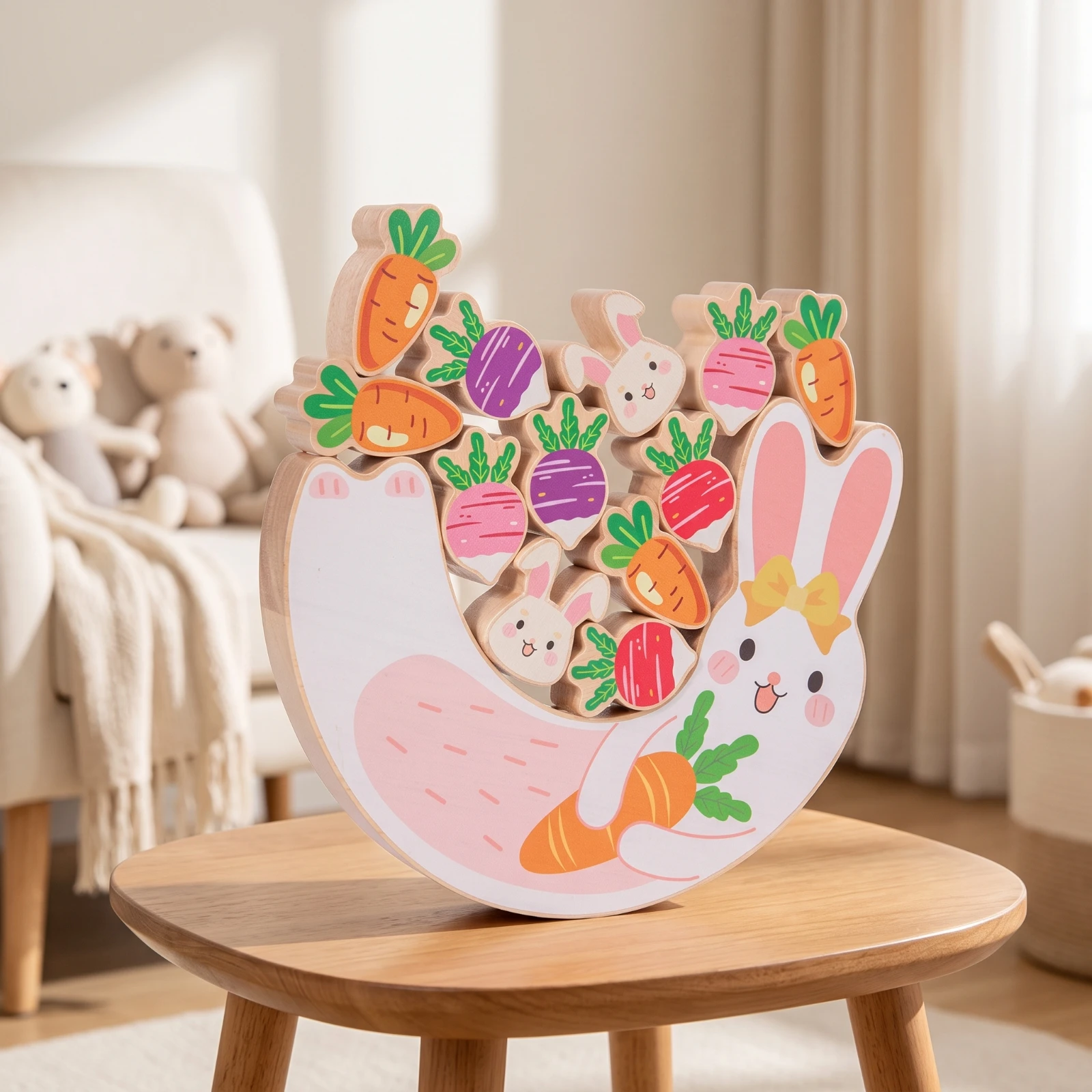 Bunny Balance Game Interactive Rabbit Stacking Toy Wooden Balance Toy Skill-Building Stacking Blocks Cognitive Development