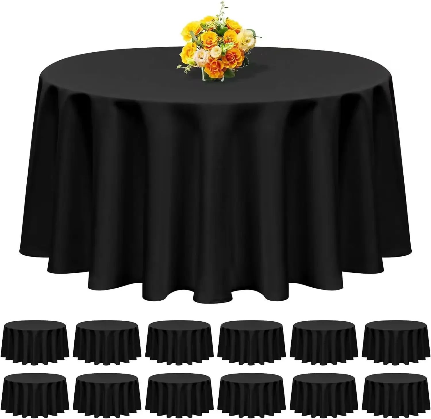 Furniture supplies12 Pack Round Tablecloth 108 Inch - Black Polyester Table Cloth for Round Table, Premium Stain and Wrinkle