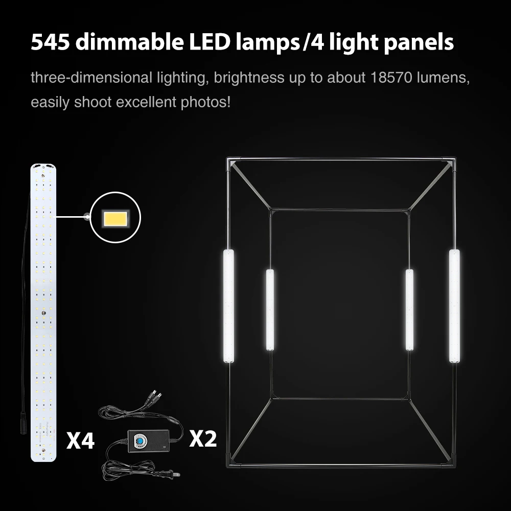 Caja de luz de estudio fotográfico grande de 120x100x120cm con 3 LED y fondos negros, blancos y azules, tienda de campaña con caja de tiro para artículos grandes