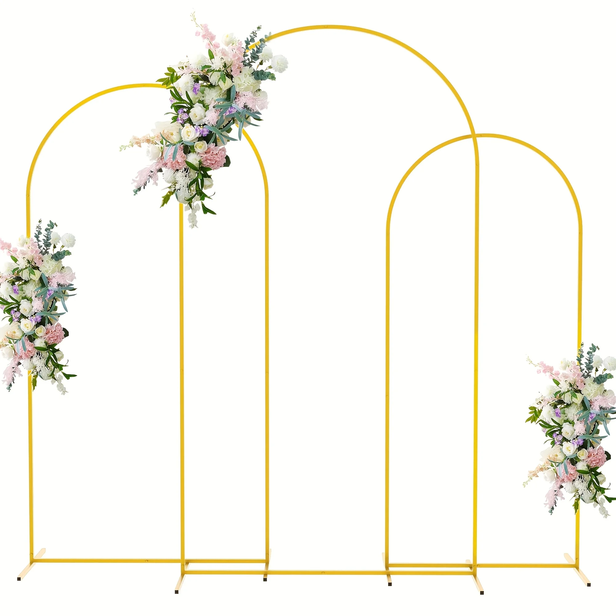Ensemble de 3 supports d'arche de mariage en métal doré, cadre en fer, alliage d'acier durable, facile à assembler - Support décoratif intérieur/extérieur pour mariages, anniversaires, propositions de