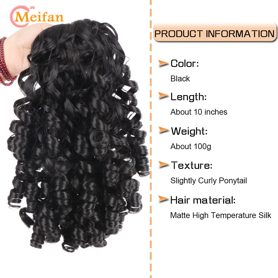 MEIFAN Synthetic Puff Roman Roll Hair Princess Ponytail Clip in Hair Tail Extension Natural Fake Bouncy Curly Ponytail Hairpiece