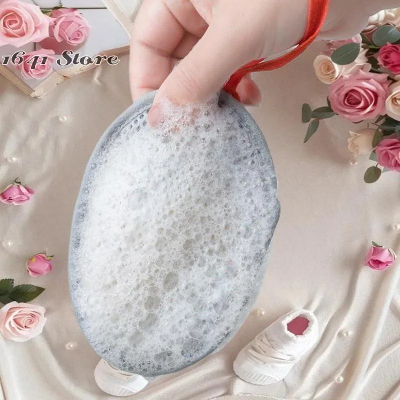 

Сетчатая мочалка для ванны с завязками, двусторонняя овальная мешочка для мыла, отшелушивающая губка-скрабер для тела, сетчатый карман для мыла в ванную