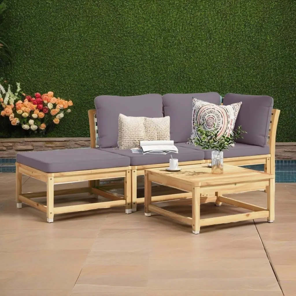 Acacia Wood 3-Piece Patio Lounge Set with Cushions - Stylish Outdoor Furniture