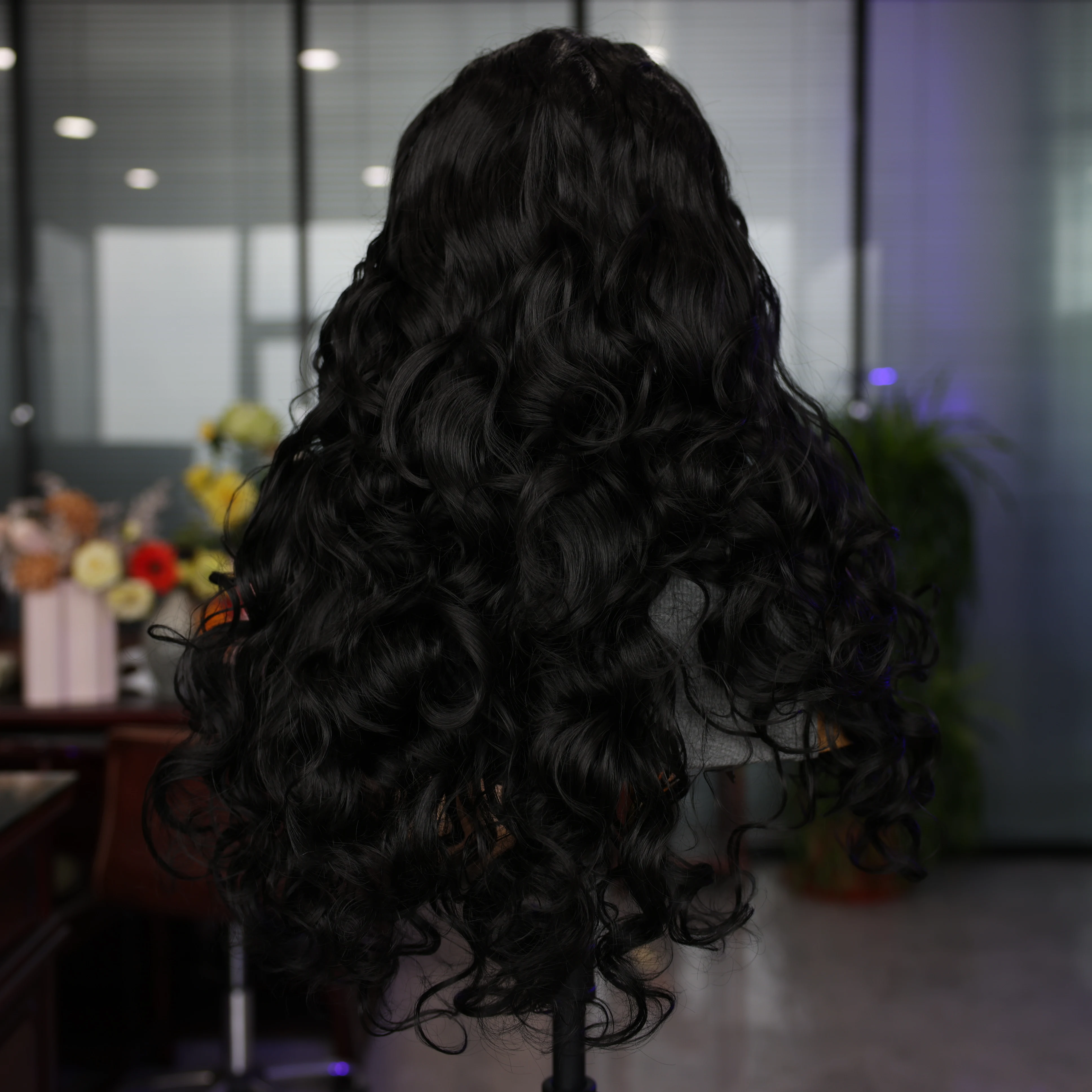 AIVA Black Synthetic Wig Long Fluffy Wave Natural Black Transparent Lace Wig Suitable for Cosplay Daily Wear 180 Density