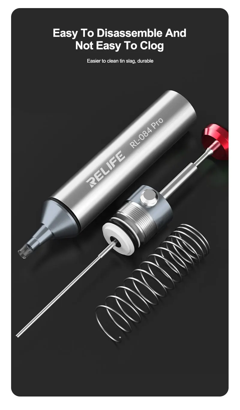 RELIFE RL-084 Pro Entlötsauger aus Aluminiumlegierung mit starker Saugkraft, leistungsstarke Vakuumabsaugung zum Entfernen und Reparieren von Leiterplatten – Detail 6