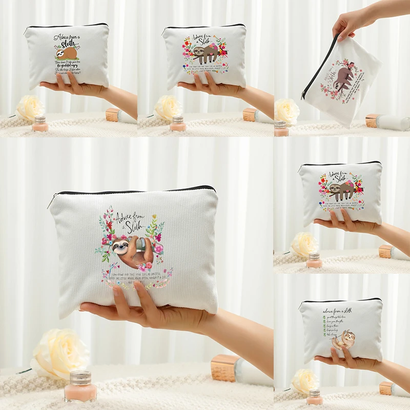 

Zen Sloth Life Mantras Corduroy Makeup Bag - "Slow Down & Smile" Botanical Cosmetic Case for Mindful Souls, Chill Vibes Wallet