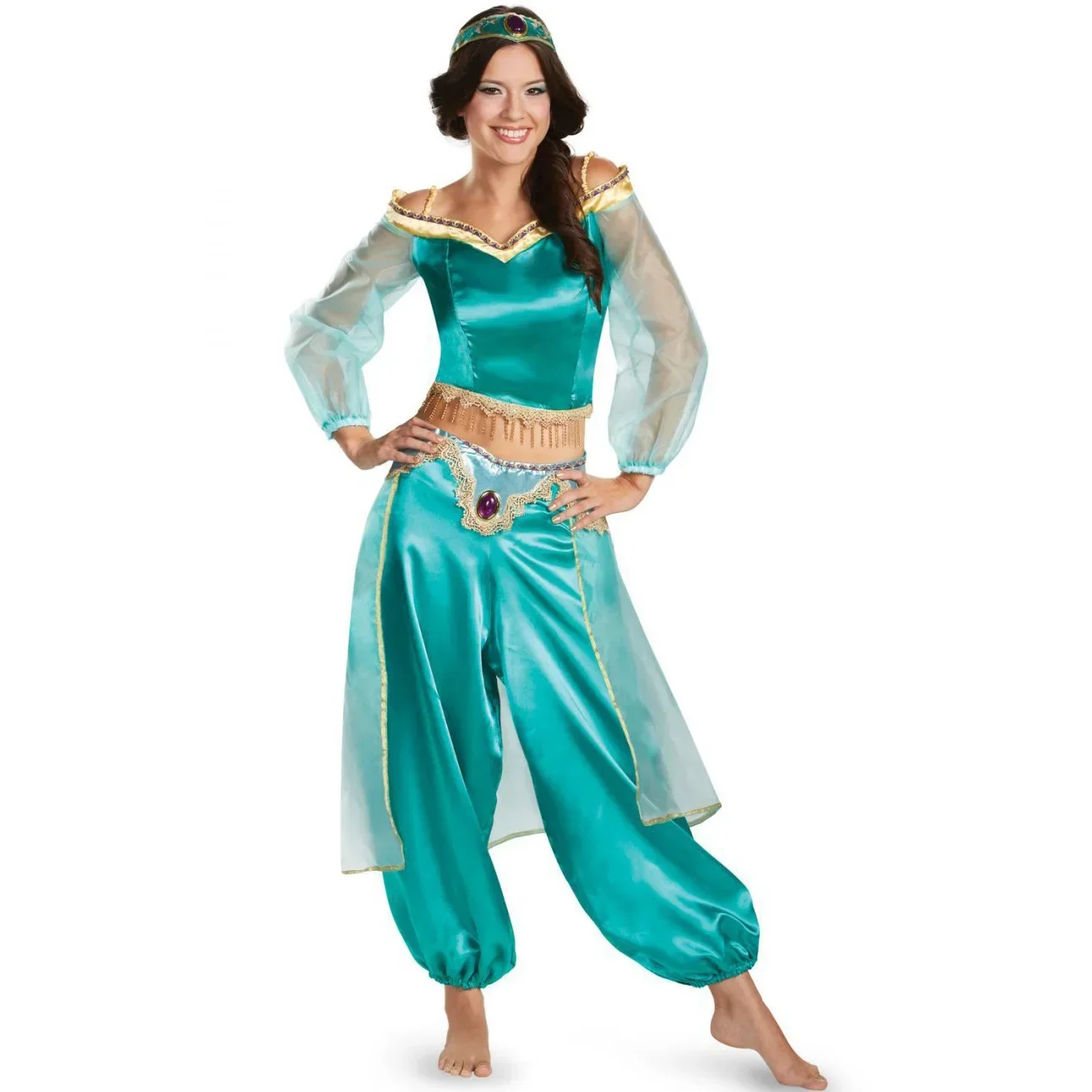 Anime Aladdin Princess Jasmine Outfits Girl Belly Dance Fancy Dress Top Pant Set Costume The Magic Lamp Women Halloween Cosplay