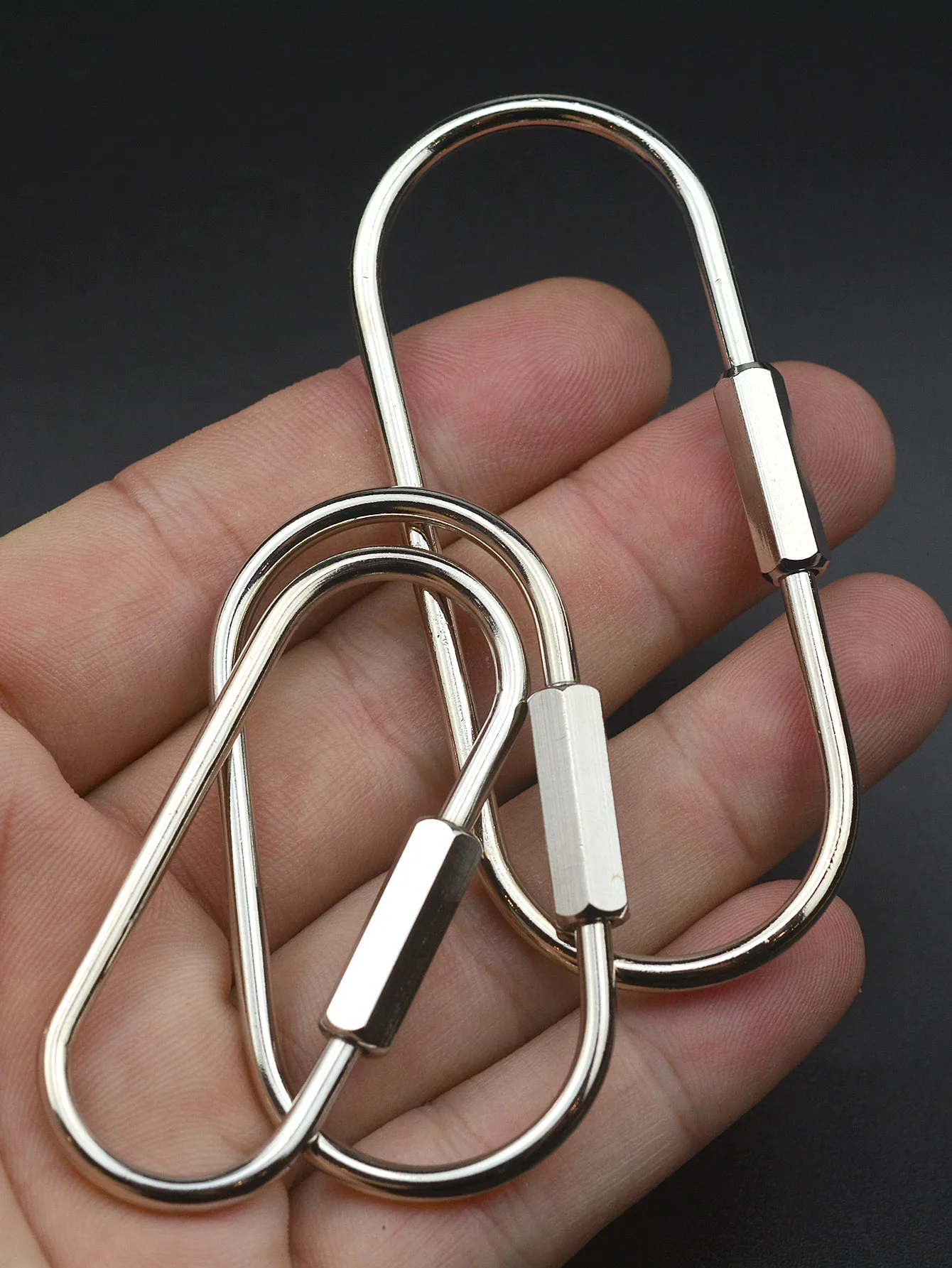 3 sizes simple silver plate brass oval running course Screw Locking Carabiner Key ring Keychain EDC gift