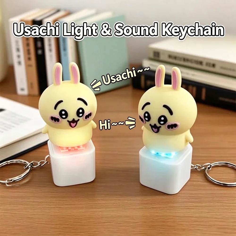 Kawaii Chiikawa Usagi Voice Sound Light Up Keychain Anime Figure Fidget Clicker Toy Stress Relief Decompression Bag Pendant