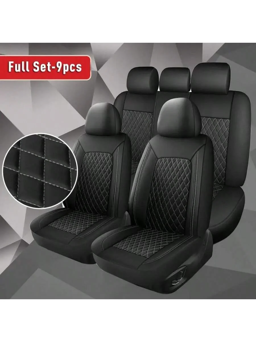 All-Season Quilted Faux Leather Car Seat Covers Universal Fit Most Cars image 3