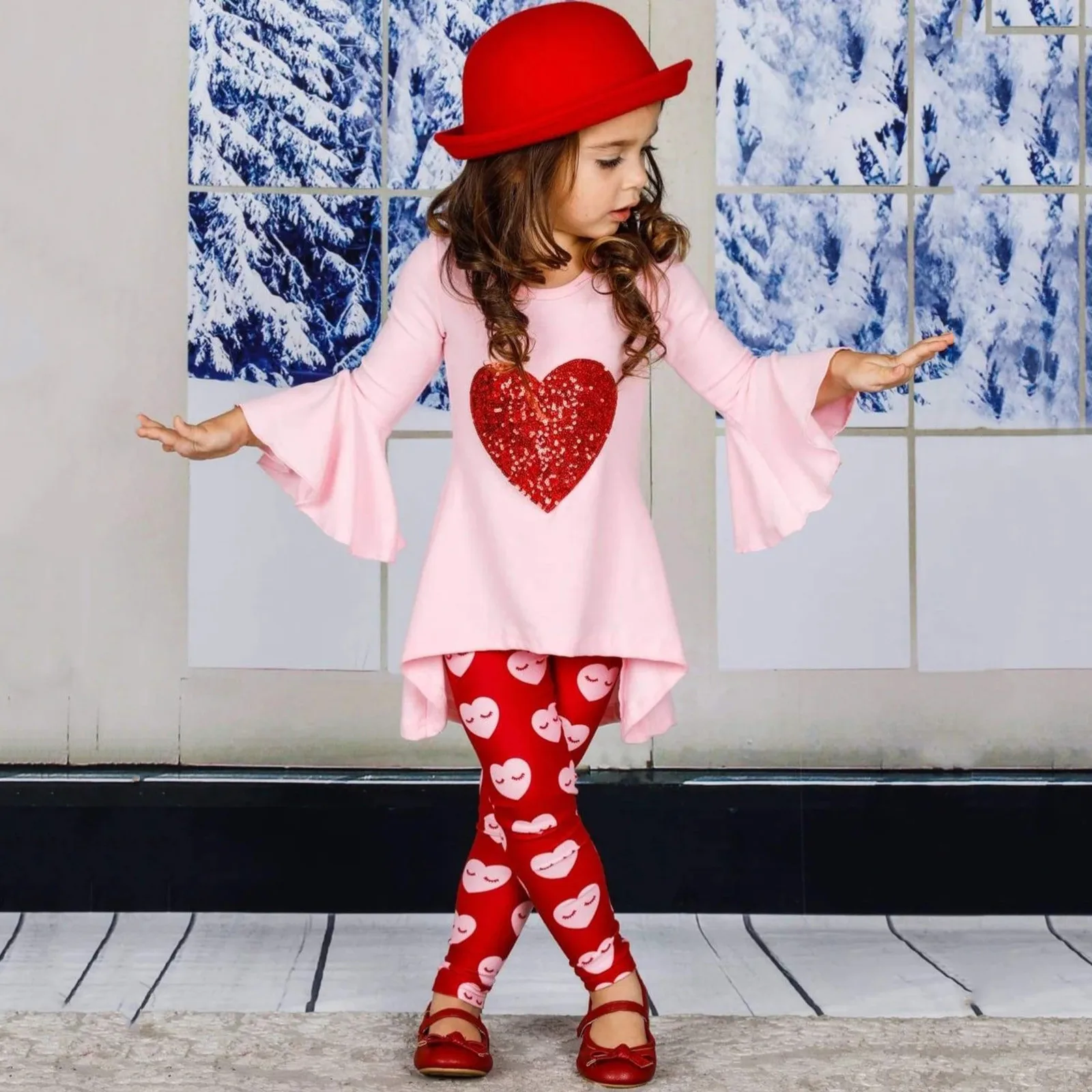 

18 Month Girl Clothes Day Trousers Cute Girls Long Valentine's Sleeve Fashionable Set Top Baby Girls Outfits&Set Outfit Clothe