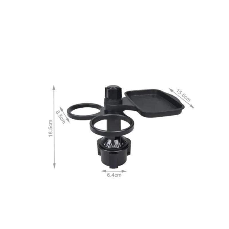 Multifunctional Adjustable 360 Rotation Dual Cup Holder Expander Snack Tray for Car Seats Black Plastic Versatile Mounting