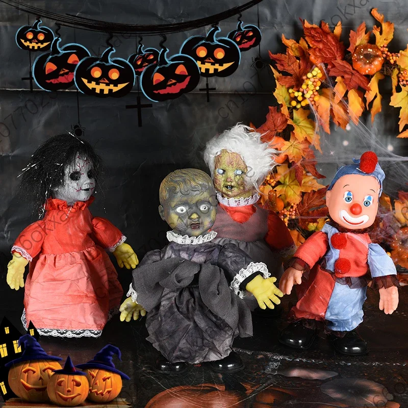 

2024 Halloween Scary Doll Sounding and Glowing Voice-activated Ghost Doll Haunted House Decoration Electric Toys Ghost Dolls