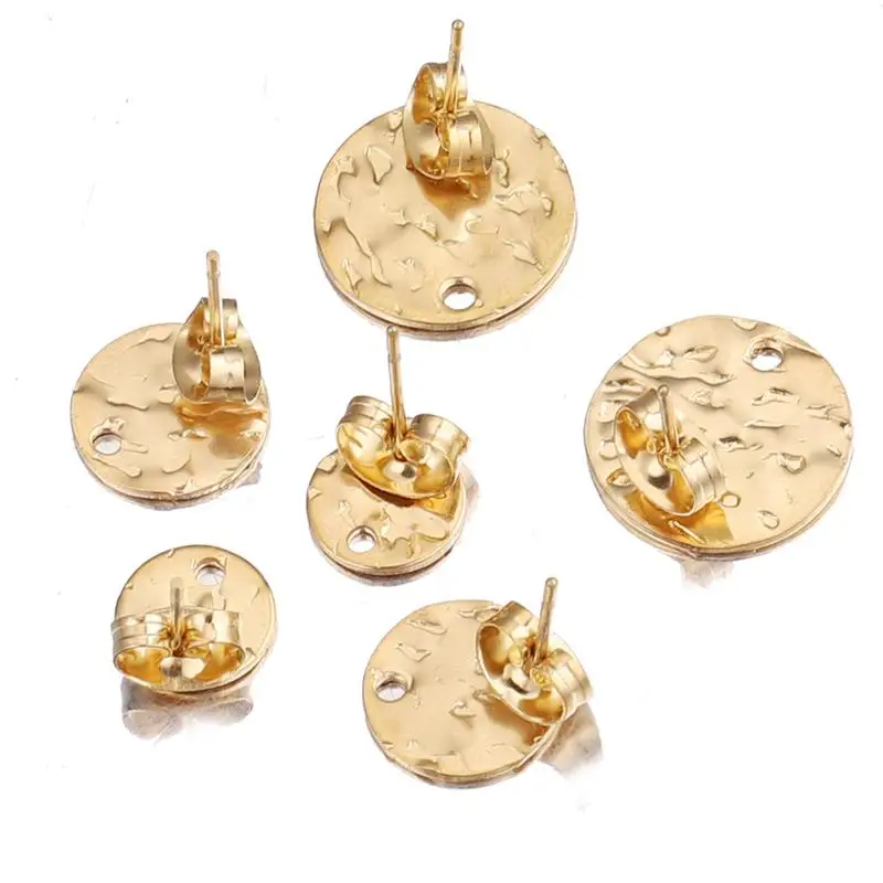 10pcs Stainless Steel Earring Hooks Studs Base Pins With Earring Plug For DIY Jewelry Making Round Embossed Ear Studs 8/10/13mm