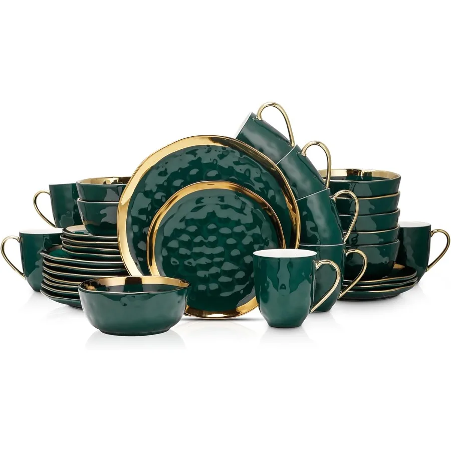 

Современный фарфоровый набор посуды Florian, посуда из 32 предметов для 8 золотых и зеленых фарфоровых посуды