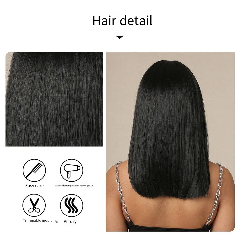 New synthetic synthetic fiber wig female short Korean collarbone hair black natural mechanism chemical fiber full head cover image 2