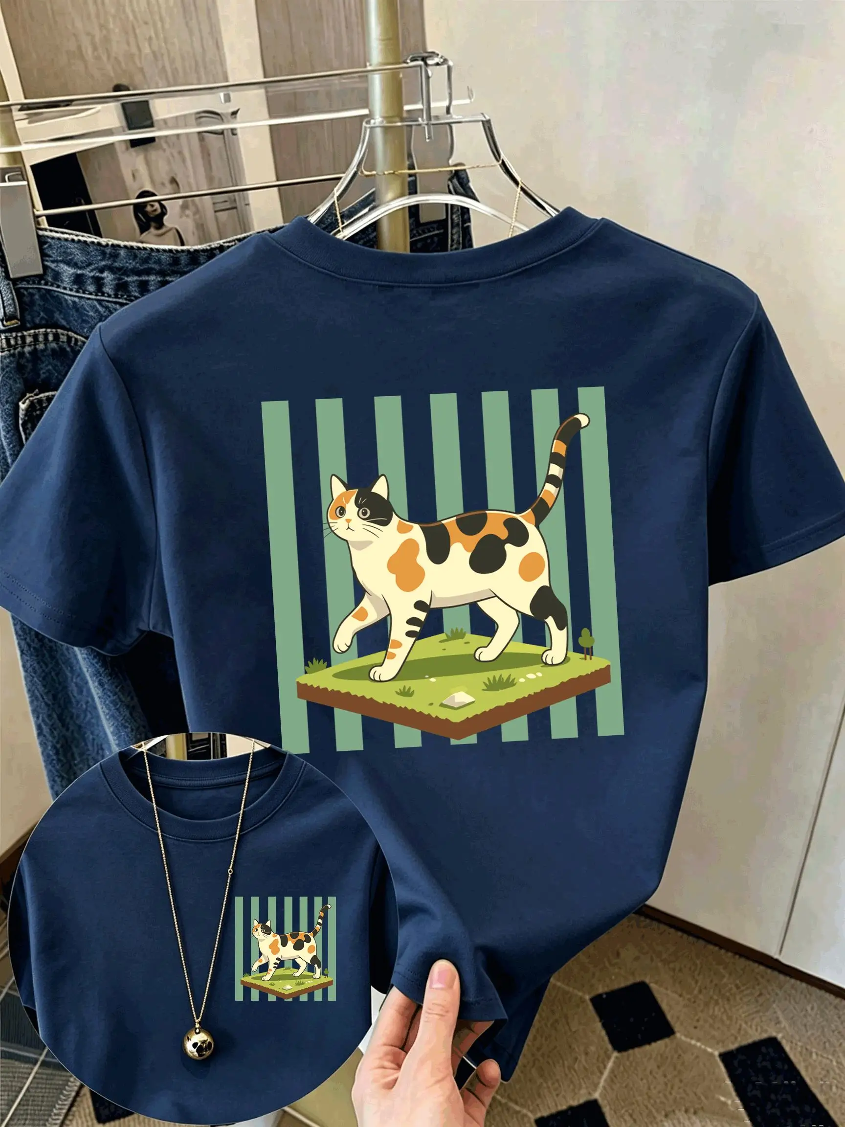 Calico Cat Cartoon Prints Women'S T Shirts Breathable Cotton T-Shirt Y2K Summer Clothing Team Oversize Crewneck Sportswear