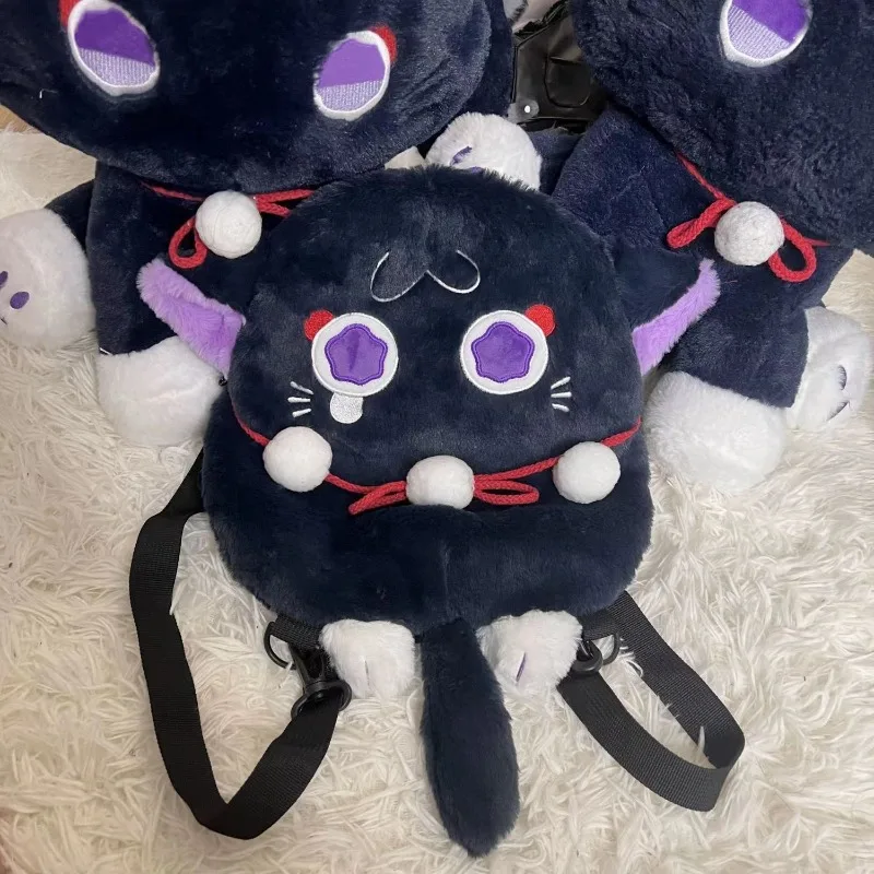 

2026 Genshin Impact Game Cosplay Wanderer Balladeer Shoulder Bag Cat Plush Doll Bag Cute Black Backpacks Role Play Props Unisex