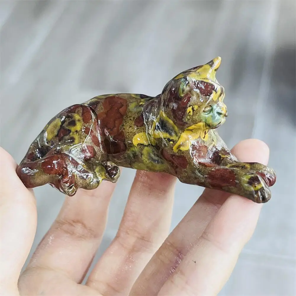 1PCS Natural Jasper Cartoon Cat Carving Polished Reiki Healing Stone High Quality Room Decor Energy Gift Feng Shui