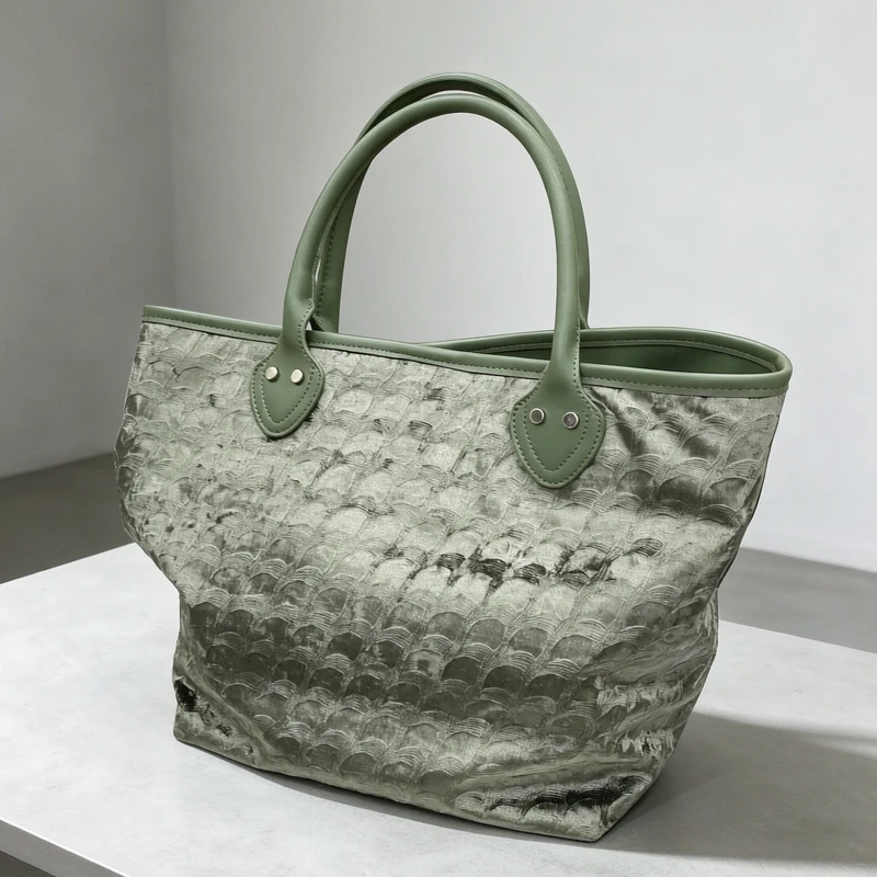 Chinese Style Fish Scale Texture Faux Suede Tote Bags For Women Luxury Designer Handbag and Purse 2026 New In PU Handle Shoulder