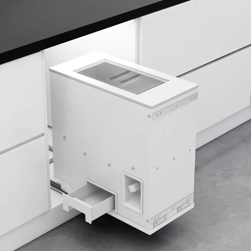 

Automatic Pull-Out Rice Dispenser Close Built-In Cabinet Container Airtight Flip-Top Grain Storage Large Capacity Sealed Bin